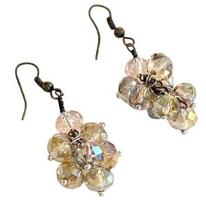 Vintage pierced earrings AB faceted crystals drop dangle style elegant romantic